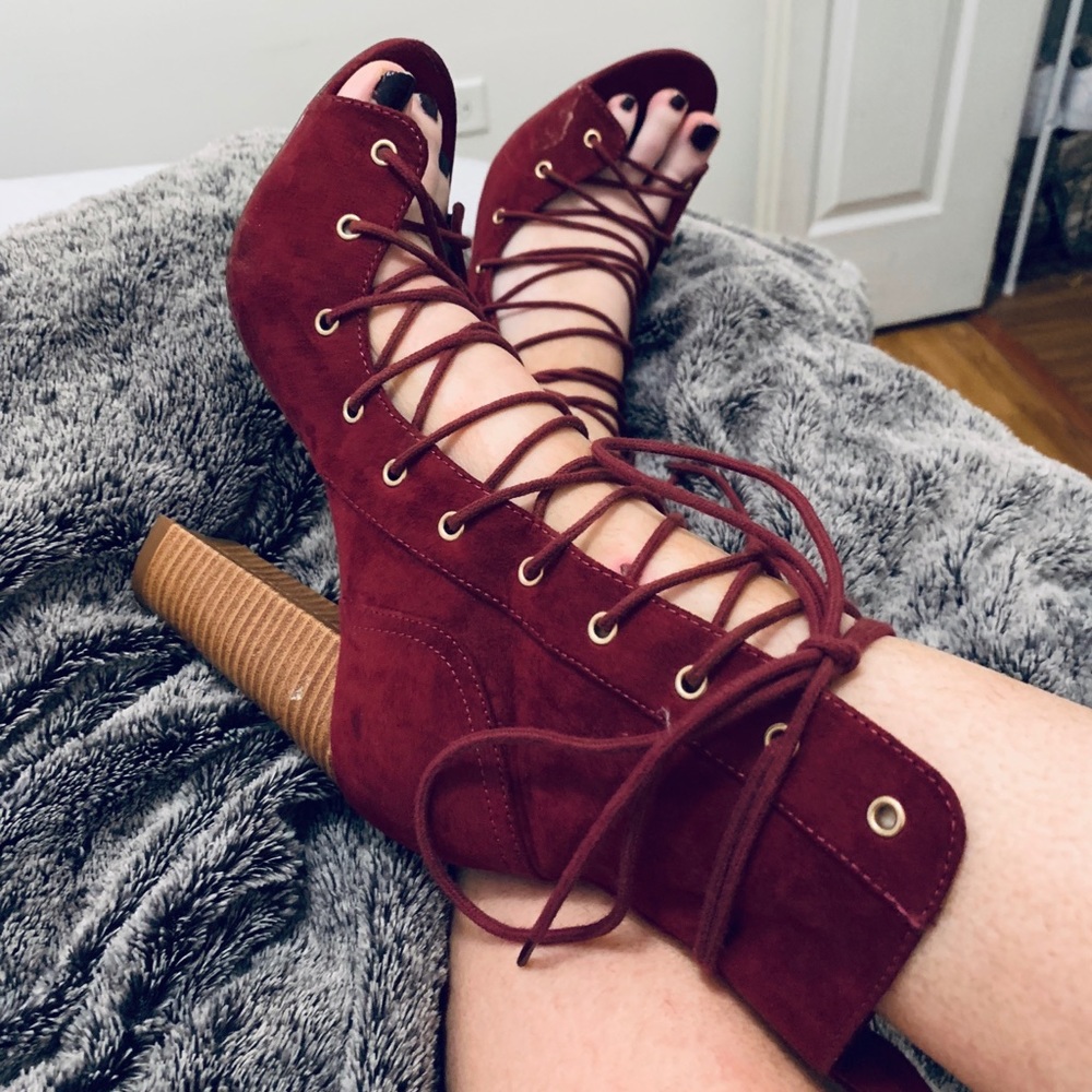 Lulus Wine Lace up Heels